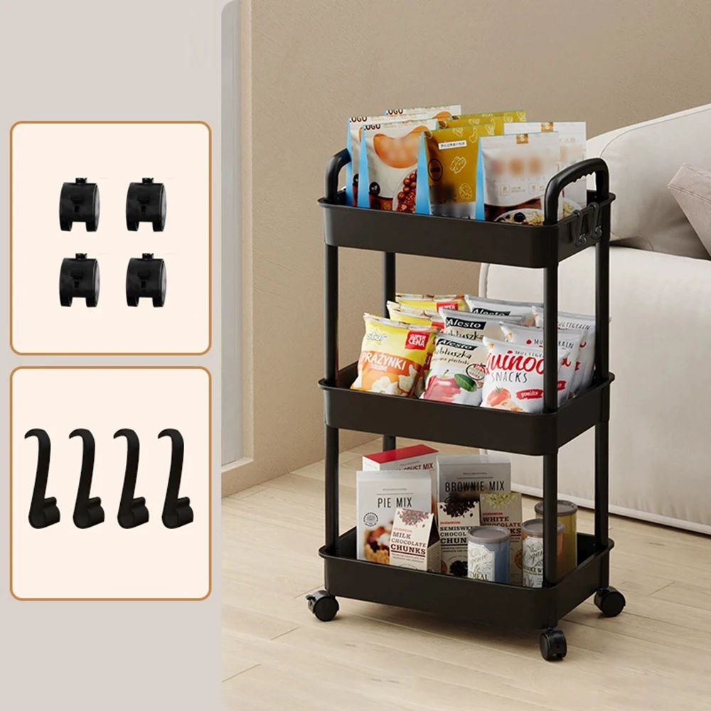 Household Cart Floor Storage Rack, Multi-Functional Kitchen Storage Cart, Movable Storage With Wheels, Multi-Scene Application: black