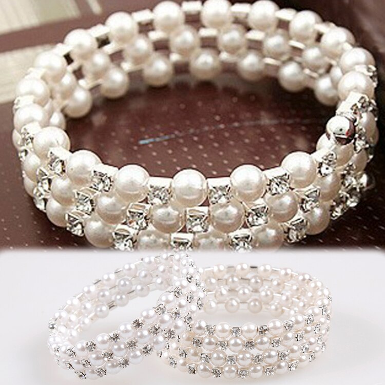 2 Styles Newly Multilayer Stretchable Trendy And Charming Simulated Pearl Woman Bracelet