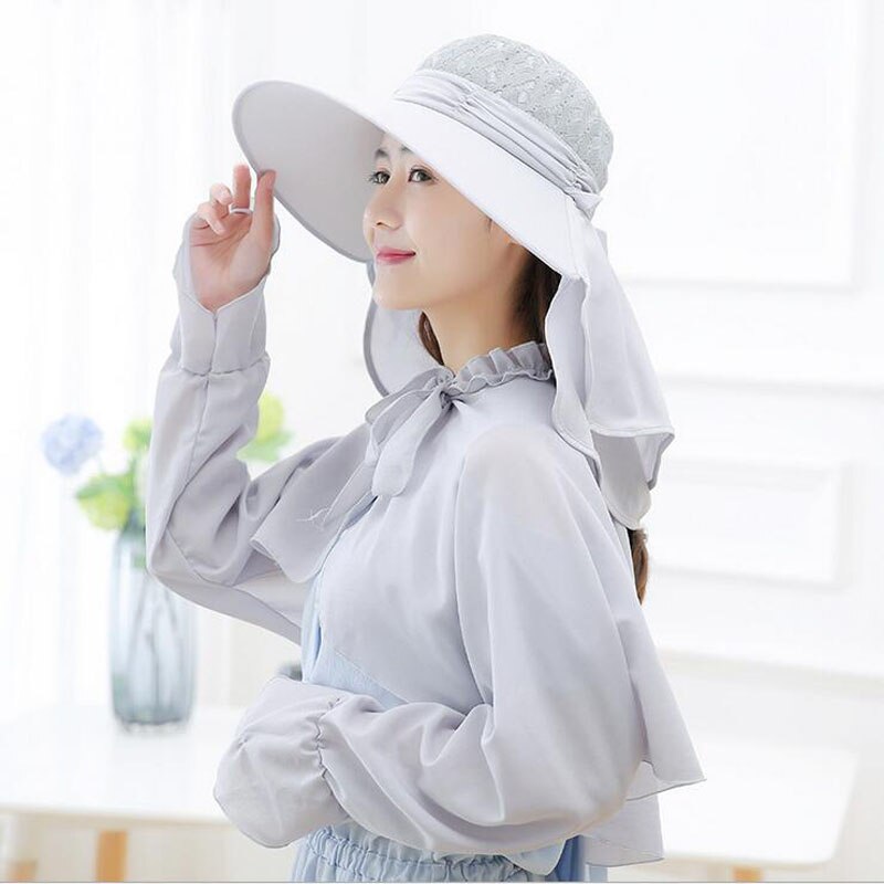 SUOGRY-Sombrero de sol con agujeros para mujer, Anti UV de protección solar, traje con chal