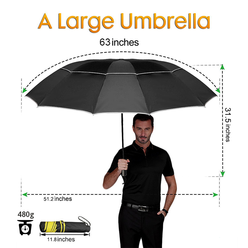 Men Umbrella Strong Windproof Rain Umbrella Double Layer Golf Umbrella Non-Automatic Business Women Men 10K Umbrella
