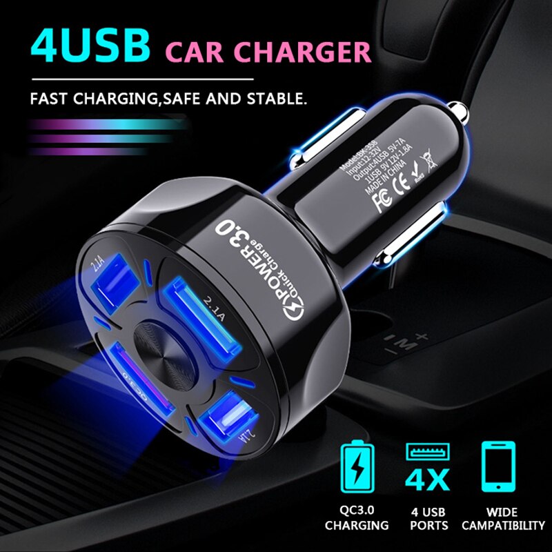 LISM USB Car Charger 4 Ports 48W Quick 7A Mini Fast Charging For iPhone 11 Xiaomi Huawei Mobile Phone Charger Adapter in Car