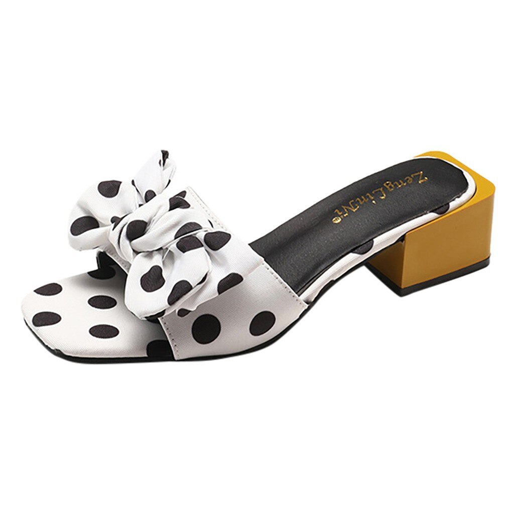 doux arc mignon à pois chaussures pour femmes loisirs talons plats d'été ins chic date sandales chaussures femme zapatos de mujer: WHITE / 37