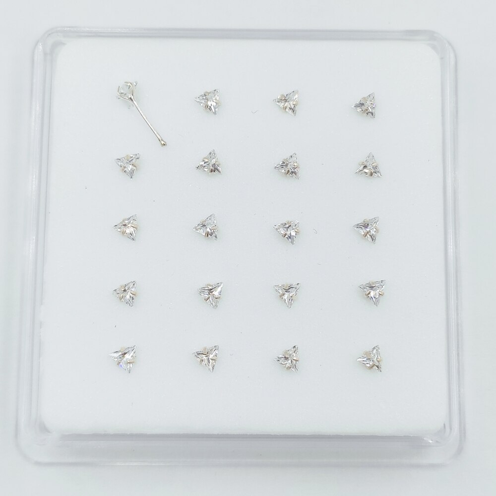 925 Sterling Zilver 3 Mm Trangle Clear Zirconia Neus Piercing Sieraden Neus Pin 20 Stks/pak: ball end