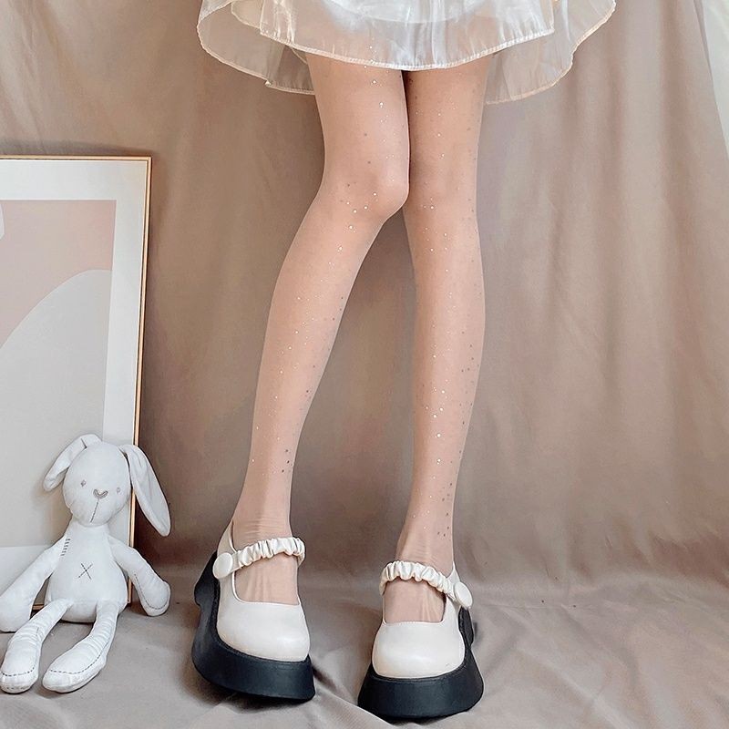 Pantimedias finas de verano con medias brillantes con purpurina, medias largas de pierna de seda blancas, negras y Beige, calcetines para mujeres y niñas