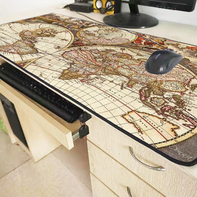 Mairuige Extra Large Speed Mouse Pad Old World Map Gaming Mousepad Anti-slip Natural Rubber Gaming Mouse Mat with Locking Edge