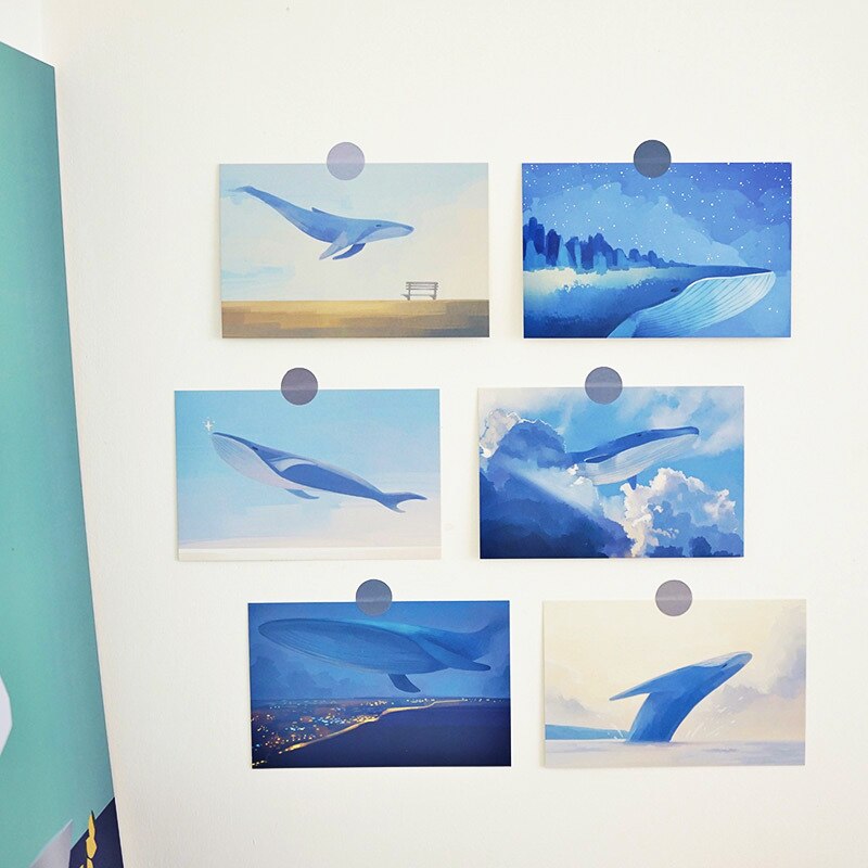 30pcs Box Paper Postcard Writable Retro Whale Island Notes Emotional Journal Memo Scrapbook Greeting Card Cute Decoration