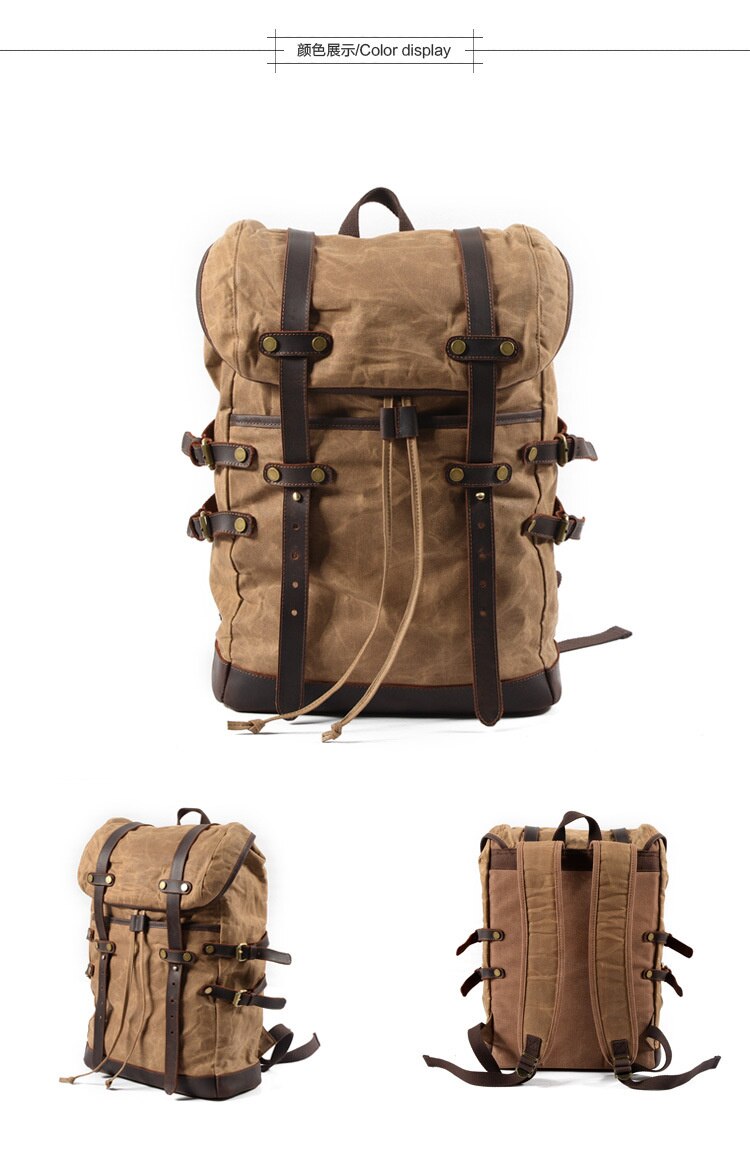Free Shipping,Brand classic canvas backpack,vintage schoolbag.travel bag,laptop backpack.leather bag.sales.waterproof: Khaki