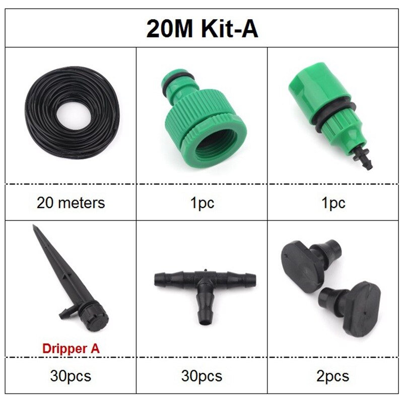 10M 20M 30M Micro Drip Irrigation System Automatic Watering Kits Garden Irrigation With Adjustable Dripper: 20M Kit-A