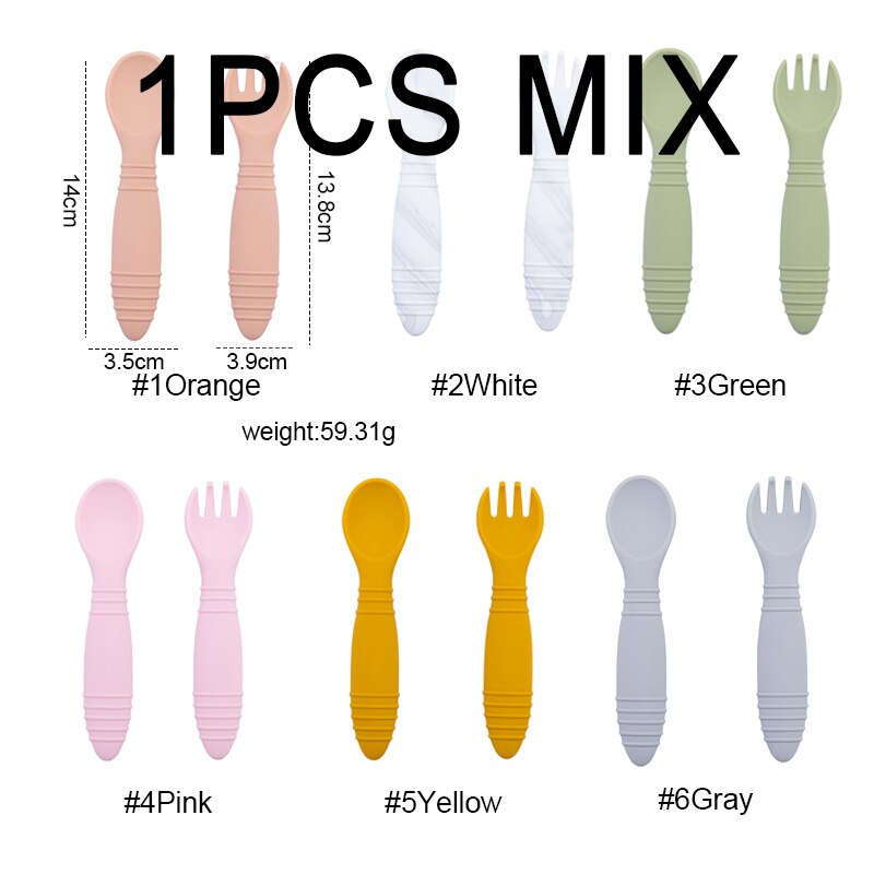 Baby Silicone Bowl Fork Spoon Straw Cup Set Silicone Bowl &amp; Spoon Learning Dishes Tableware Suction Bowl BPA Free Baby Product: 1Set Spoon Fork MIX