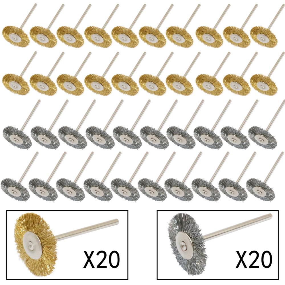 Stålborstar i mässing tillbehör för dremel roterande verktyg skaft 3mm