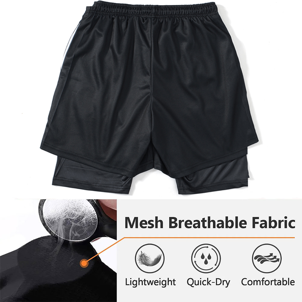 Calções desportivos de compressão para performance masculino, calções elásticos, secagem rápida, 2 em 1, ginásio, fitness, treino, verão
