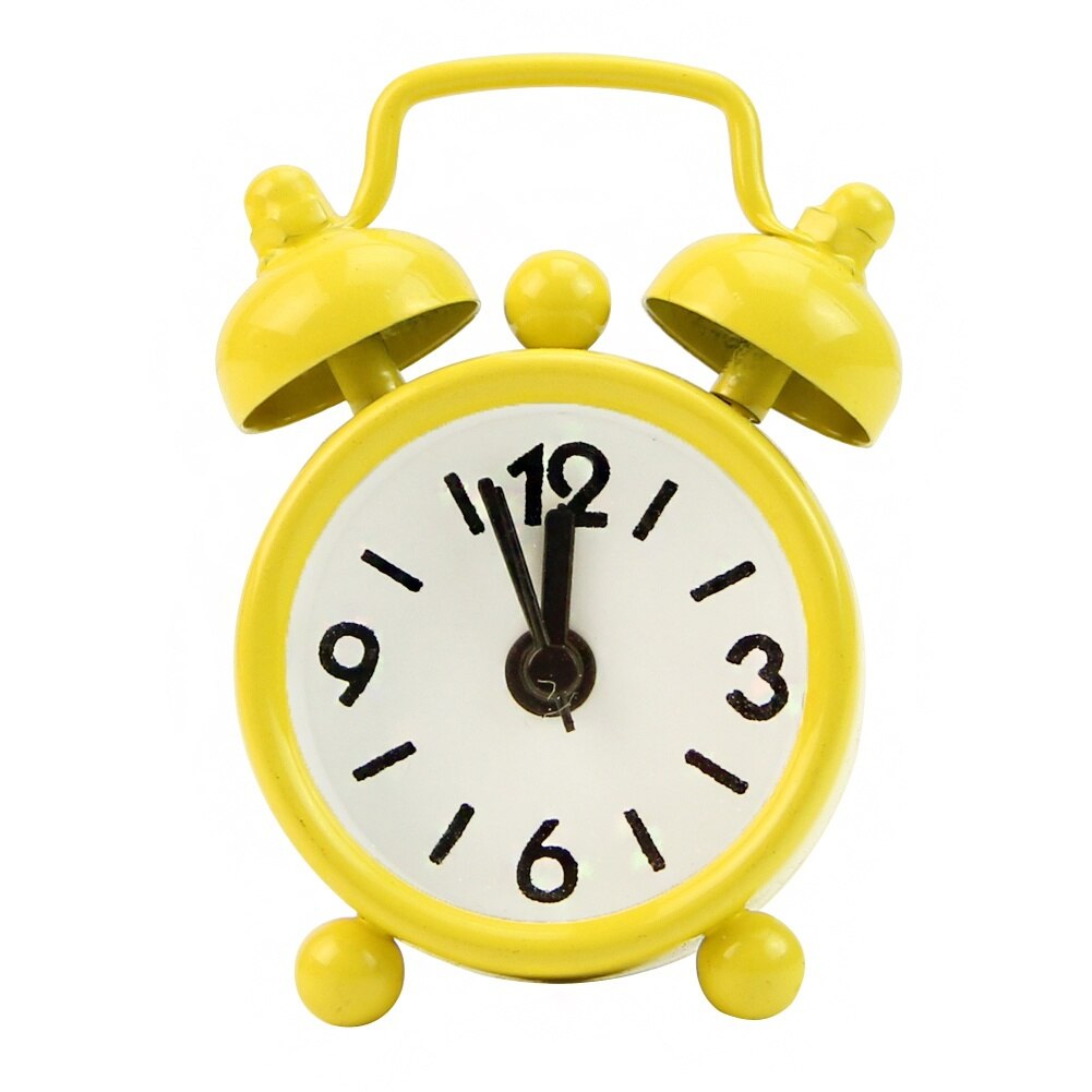 Classic Home Cute Battery Operated Analog Mini Round Bedside Desk Alarm Clock Traditional shape also suits for desk decor: Yellow