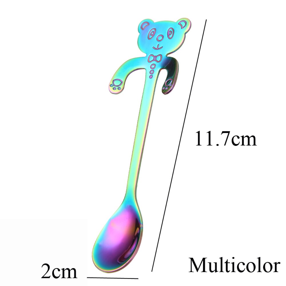 1PC Stainless Steel Rainbow Bear Spoons Hanging Cups Ice Cream Dessert Coffee Tea Spoon Tableware Kitchen Tool Flatware: Multi