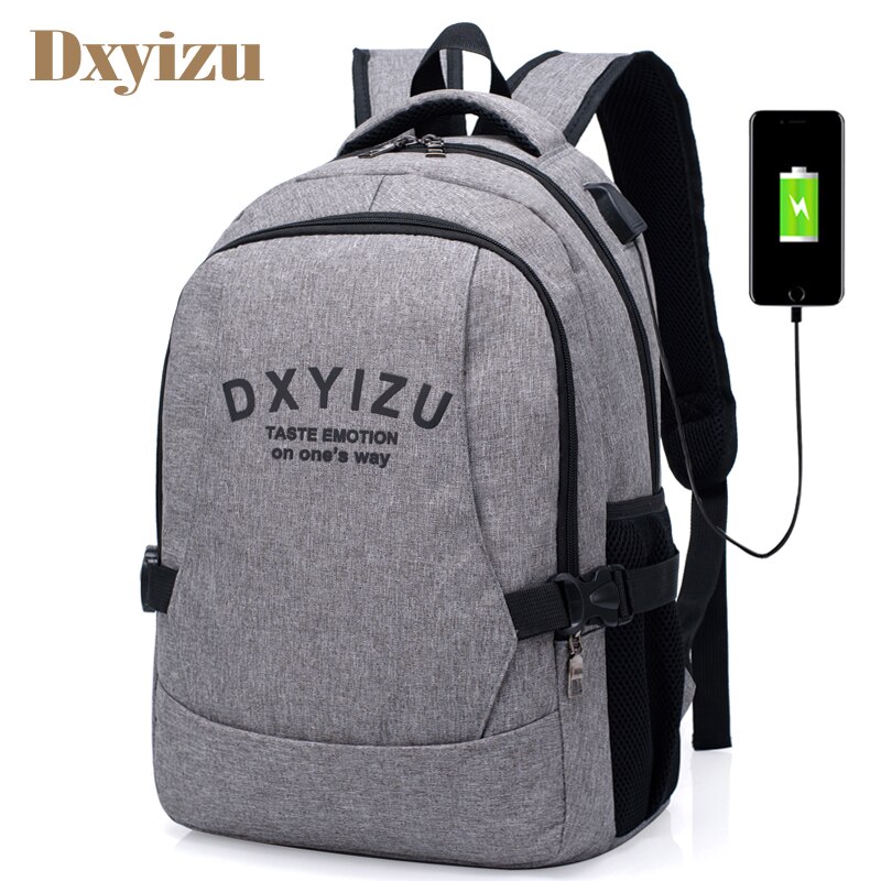 Mochila de carga USB para hombre, bolsa para ordenador portátil decorada con letras, escolar, de viaje, gran capacidad,