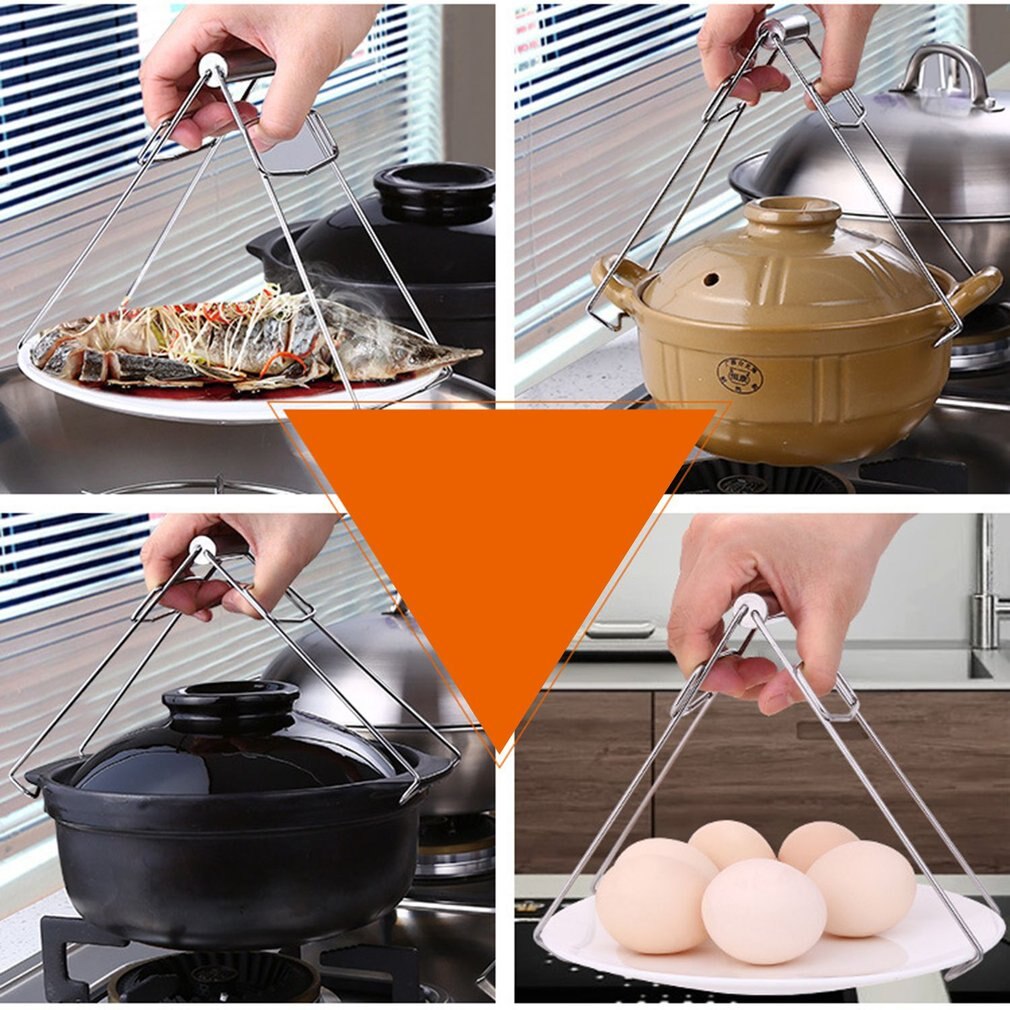 Multifunction Foldable Stainless Steel Plate Anti Dish Lifter Retriever Bowl Clip Pots Crockery Holder Clamp Kitchen Tongs