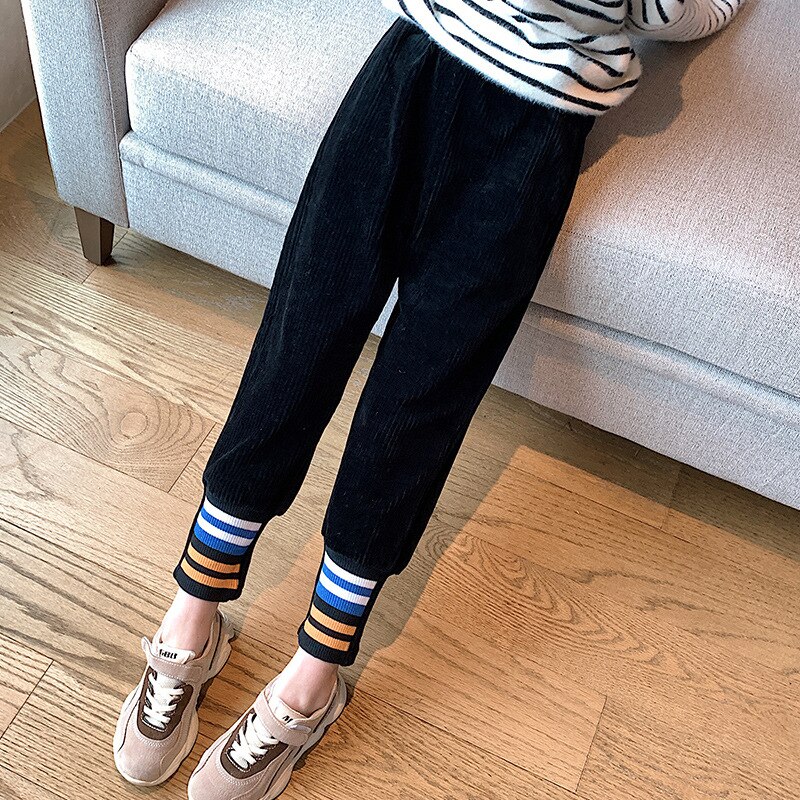 Teen Kids Pants for Girls Corduroy Pants Winter Fleece Thick Warm Kids Sport Pants School Children Trousers 10 12 13 14 Y: Black / 14