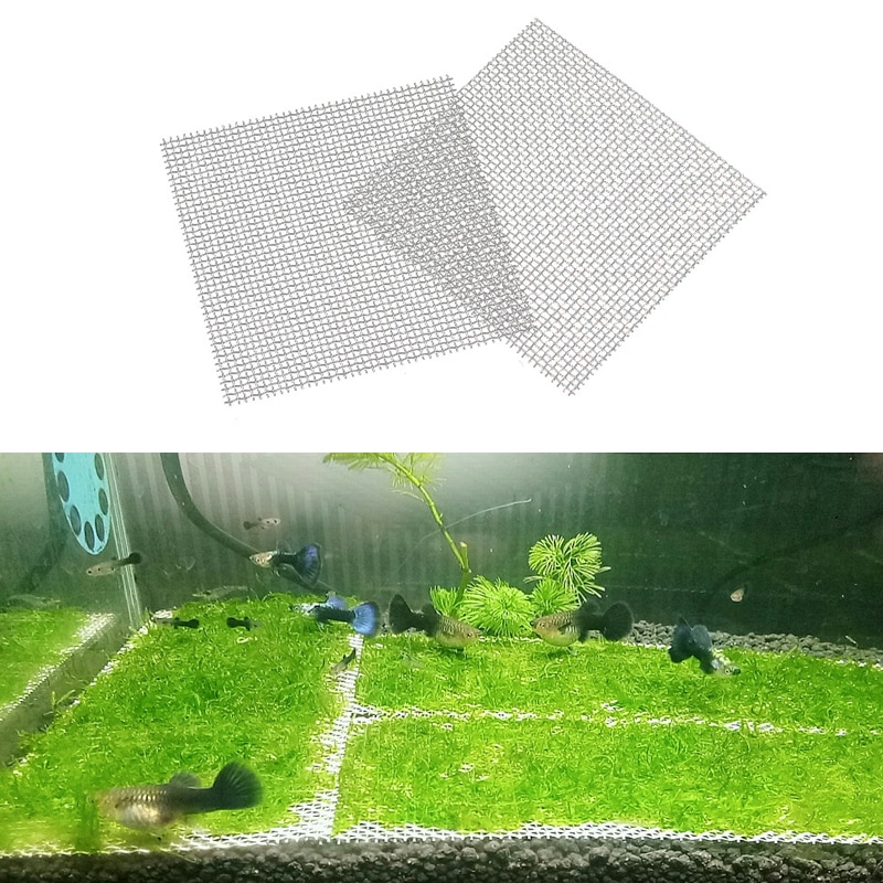 Rostfritt stål akvarium trådnät pad dekoration akvarium vattenväxter mossa nät gräsmatta dekor