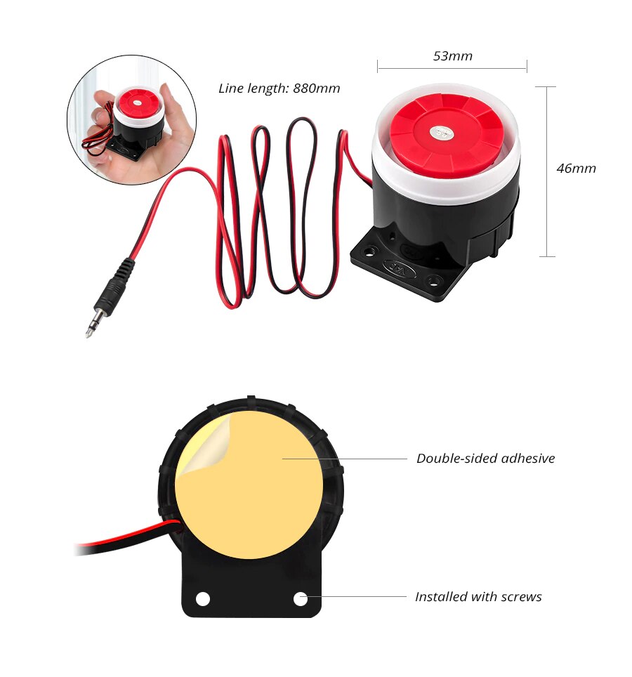 Sistema de alarma de sonido de 120dB, altavoz antirrobo compacto DC12V, zumbador, Mini sirena de bocina con cable resistente para seguridad del hogar