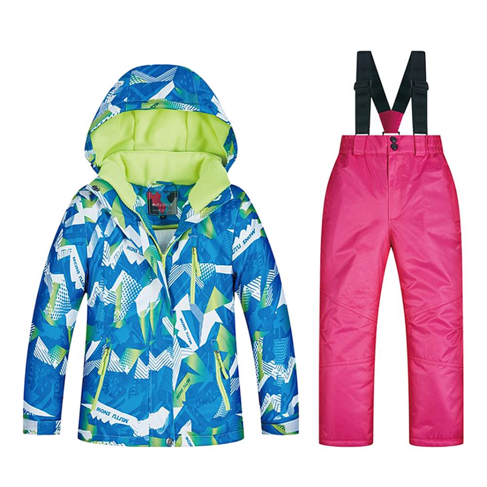 Filles garçons Snowsuit Ski veste pantalon ensemble épaissi thermique imperméable à l'eau coupe-vent enfants Ski snowboard vestes et pantalons ensemble: Rose Red / M