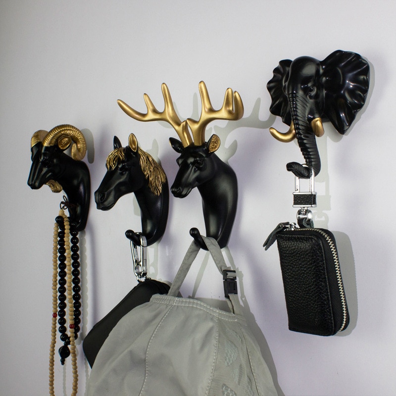 Perchero con cabeza de Animal montado en la pared, Perchero de pared, caballo, jirafa, alce, elefante, gancho decorativo para decoración de habitación, accesorio de baño