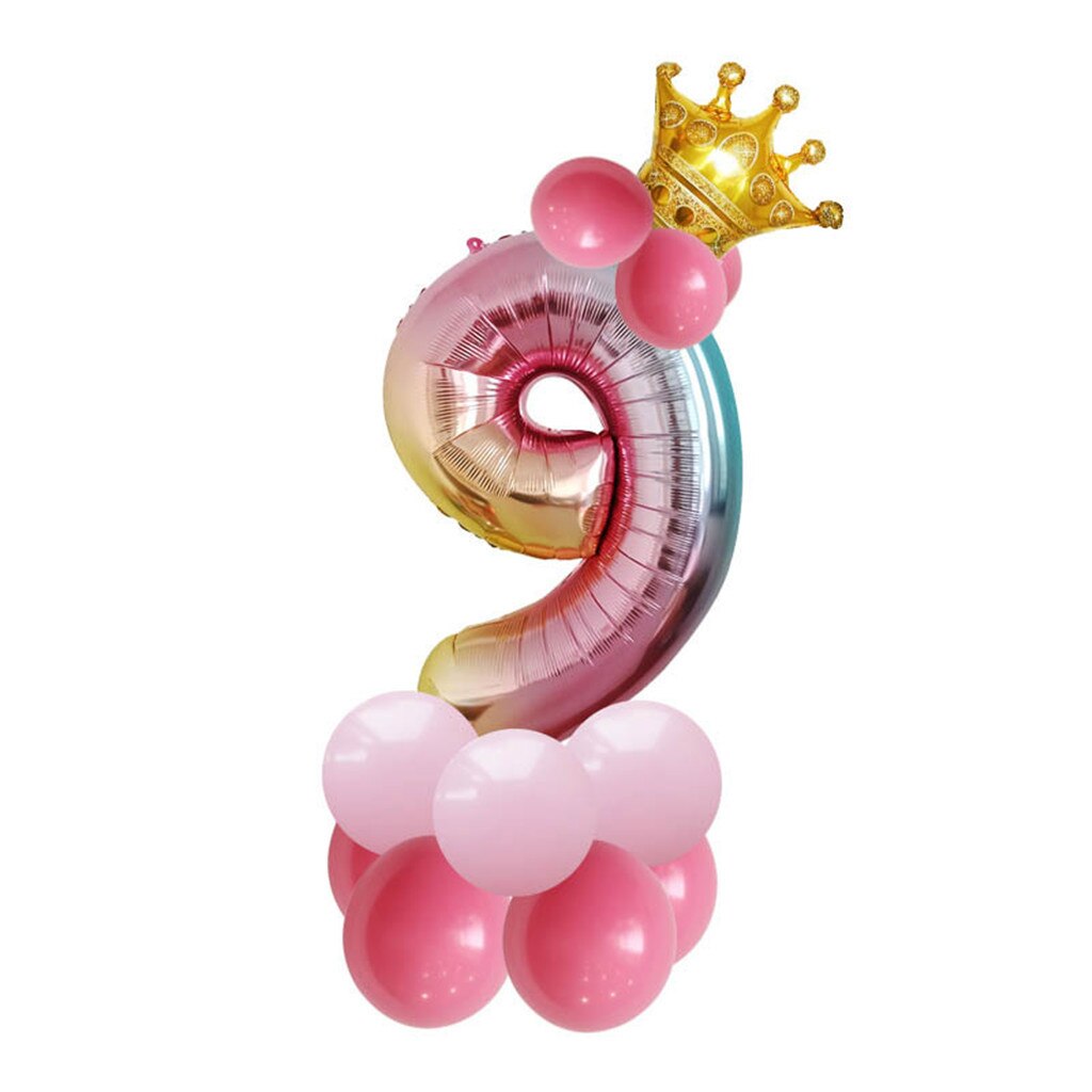 Rainbow Number Foil Balloons 32 inch Balloon Crown Digital Helium Ballon Wedding Decoration Birthday Party Supplies: Plum