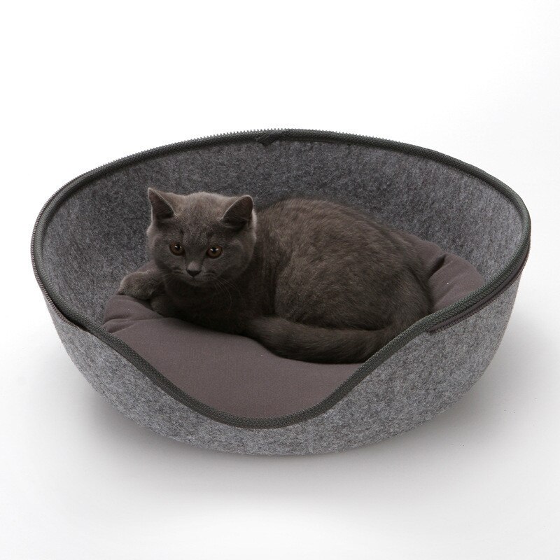 Avtagbar naturlig filt katt säng andas katt husdjur grotta 5 färg katt säng hus med kudde för husdjur katter husdjur liten hund