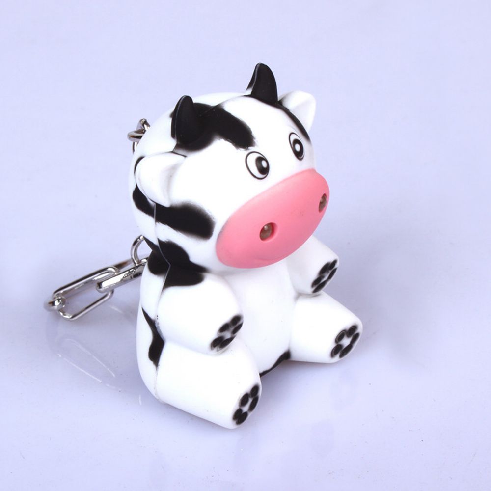 Little Cartoon Cow Animal LED Key Ring with Sound Portable Mini Torch Flashlight Key Chain Car Interior Accessories