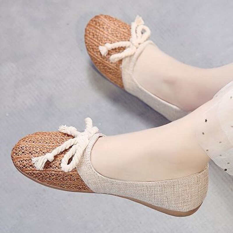 Leinen heiligen aus Frauen runden Zehe Halbschuhe Damen lässig Wohnungen Flachs Häkeln Sommer Schuhe für Frau Flachen Absätzen Sandalen Strand schuh