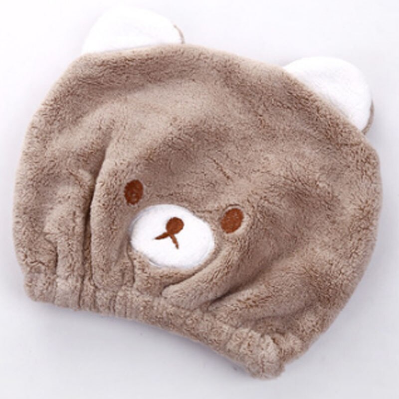 Mignon bébé cheveux sec chapeau serviette séchage rapide bonnet de douche fort absorbant séchage doux dessin animé enfants: Dark Khaki