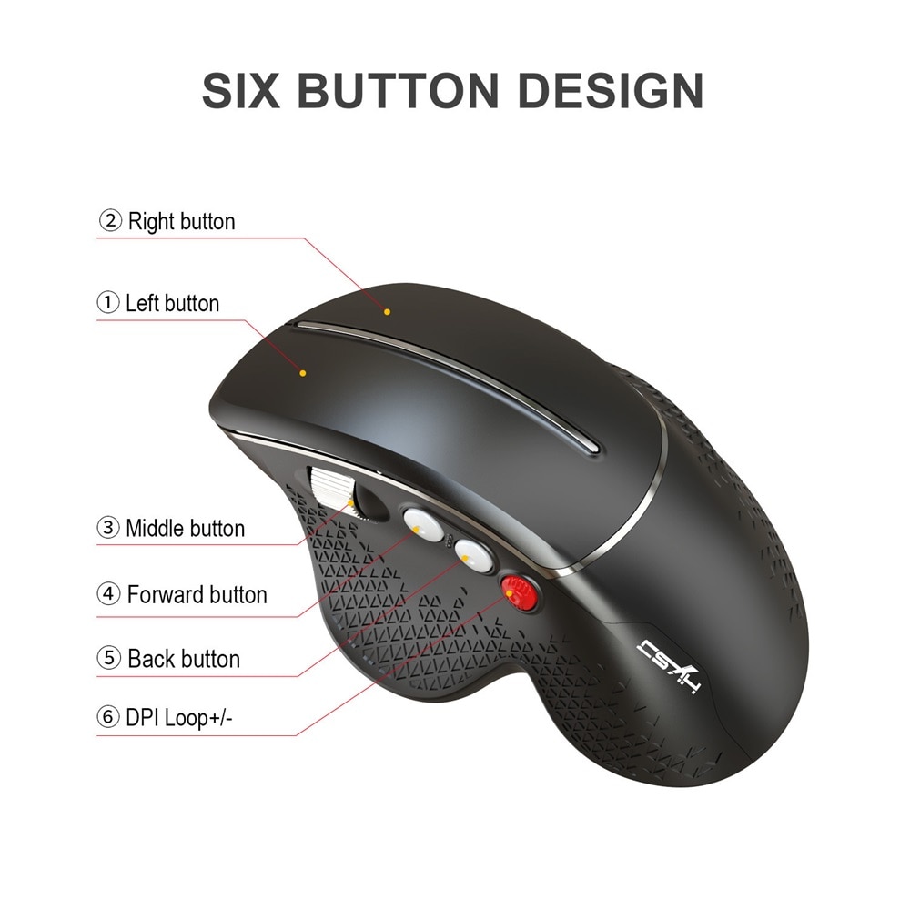 Kuwfi sem fio mouse 2019 novo vertical gaming mouse 6 botões 800 -- 2400dpi ergonômico vertical mouse roda lateral para pc/portátil