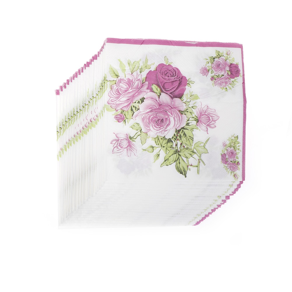 20pcs/pack 33cm*33cm Rose Paper Napkin Flower Festive & Party Tissue Napkins Decoupage