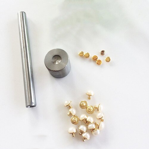 Clou de Collision pour chaussures en cuir | Perle, bouchon de champignons, Rivets clou de goujon, sacs ceinture vêtement déco avec outil à main 100mm: beige