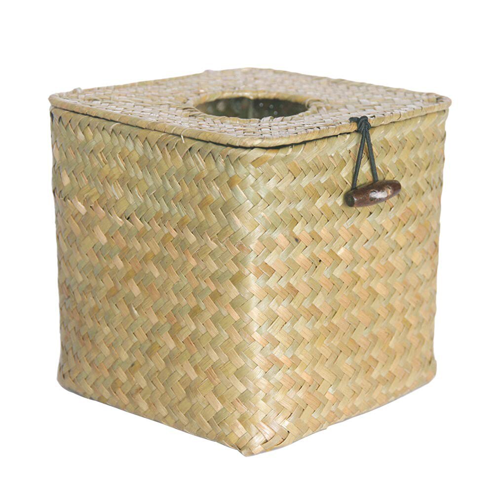 Vierkante Tissue Box Cover Tissue Houder Zeewier Hand Geweven Papier Handdoek Servet Dispenser Voor Thuis Restaurant: White