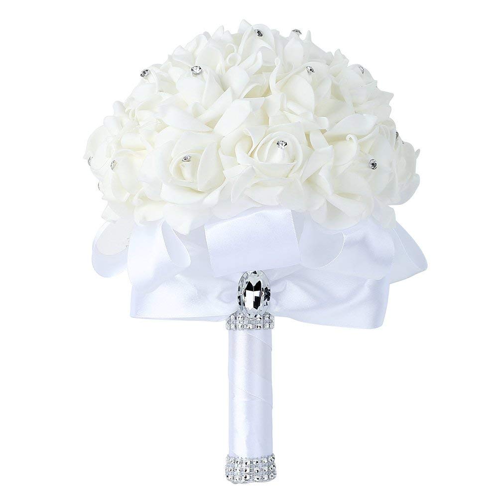 Artificial Wedding Bouquets Hand Made Rose Flower Rhinestone Bridesmaid Bridal Bouquet de mariage wedding accessories: Blue