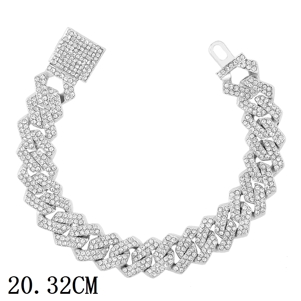 Pulsera de cadena de eslabones cubanos con punta de cristal helado rosa y azul a la para mujer, pulseras cubanas con diamantes de imitación ostentosos, joyería de Hip Hop: Rojo óxido