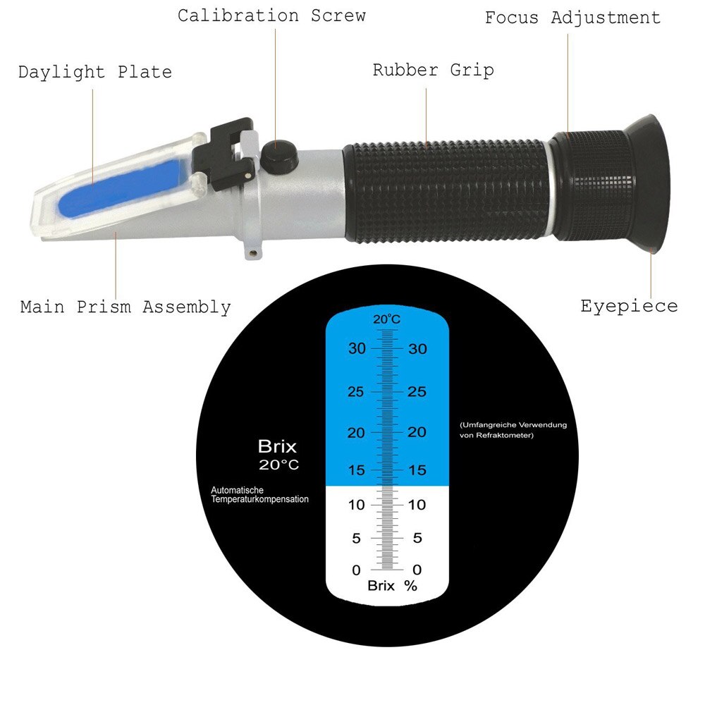 upgrade Hand Held Brix Refractometer For Sugar Beer Brix Test Optical 0-32% Brix ATC Fruit Sugar Meter Saccharimeter+box