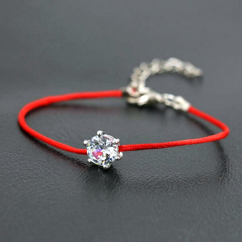 BPPCCR Dünne rot Seil Faden Schnur Armbänder Frauen Mädchen Silber Farbe Österreichischen Kristalle AAA Zirkon Glück Charme Armbinde Pulsears