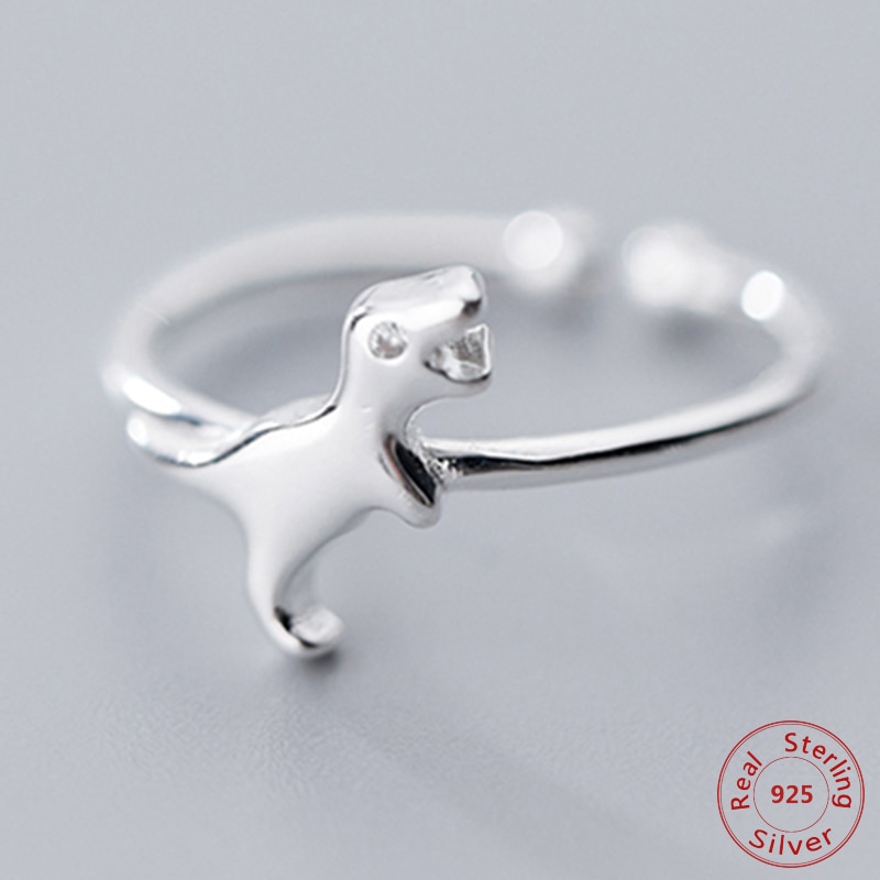 100% 925 solide réel argent Sterling femmes dame bijoux dinosaure anneau ouverture taille 5 6 7 amour filles dame