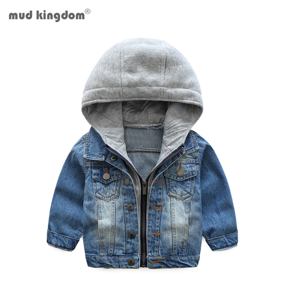 Mudkingdom meninos denim casaco casaco com capuz cardigan moda outono outerwear para roupas menino zíper bolso casaco crianças roupas