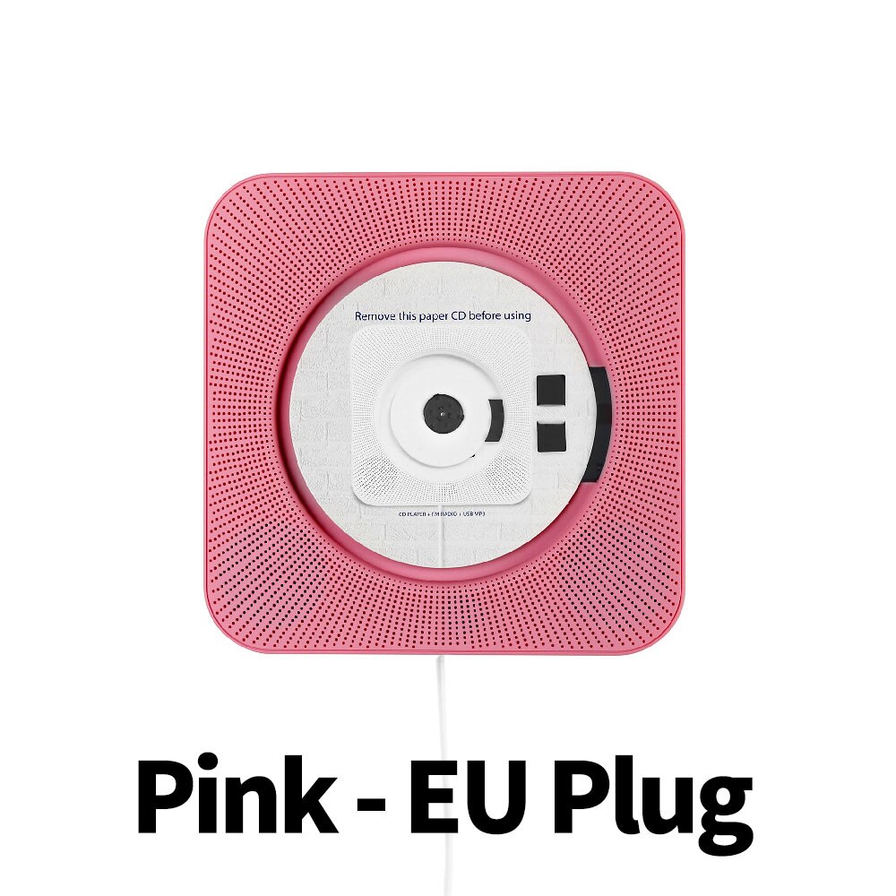 Wall Mounted CD Player Surround Sound FM Radio Bluetooth USB MP3 Disk Portable Music Player Remote Control Home Stereo Speaker: Pink EU Plug