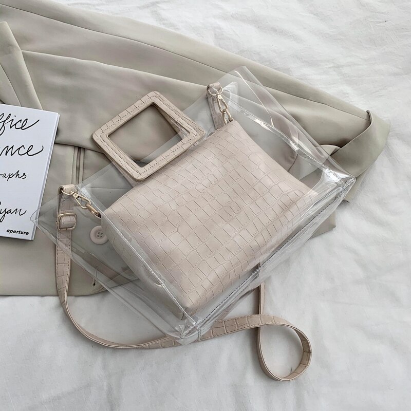 Sac fourre-tout Transparent en gelée été sac à main de en PVC pour femmes: Beige