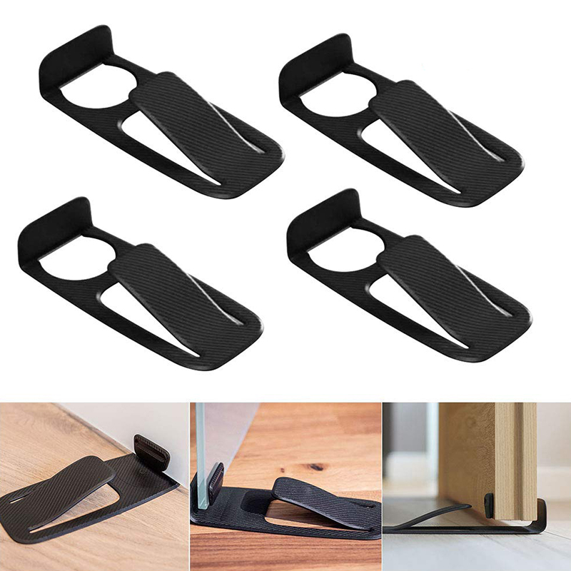 Door Stop Rubber Door Stop Multi-Function Spring Type Floor Door Decorative Helmet Suitable for All Floor Types Black 4 Packs