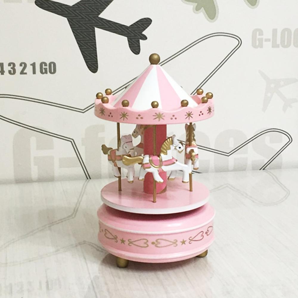 Caja de música con de carrusel para niños, de cumpleaños y bodas, caja Musical de madera Merry-Go-Round