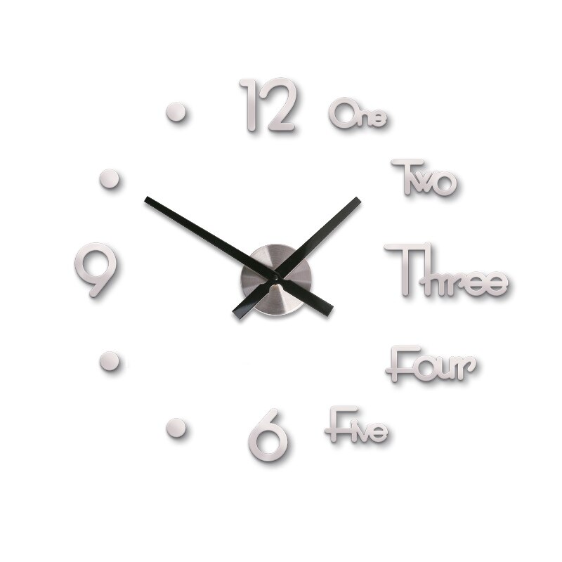 Modern Mini DIY Large Wall Clock Sticker Mute Digital 3D Wall Stickers For Living Room Home Office Decor: Silver