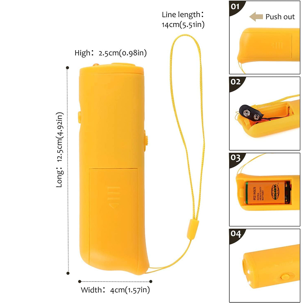 Anti Barking Stop Bark Handheld 3 in 1 Pet LED Ultrasonic Dog Repeller and Trainer Device - Training Tool/Stop Barking [Black]