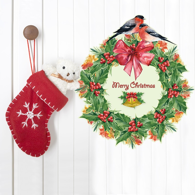 Merry Christmas wreath Wall Sticker Glass window background Home Decor Art Decals Wallpaper for home decorations door stickers