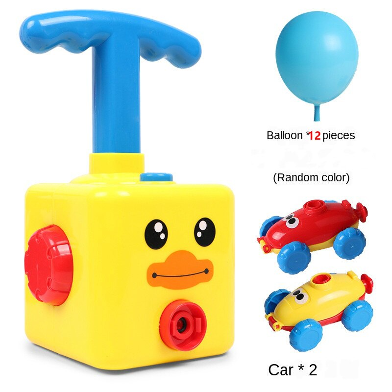 Scientific Experiments Educational Balloon Powered Launch Car Toy for Kids Physical Power Test Balloon Powered Toy Car: yellow duck Upgrade