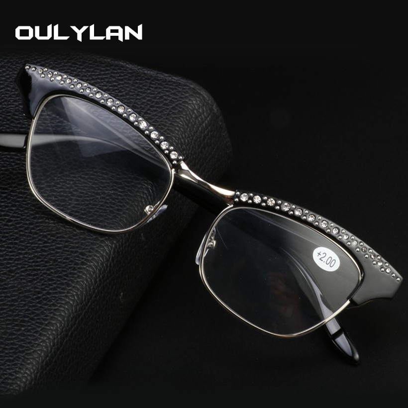 Oulylan diamond dames cat eye leesbril met harslenzen en kristallen decoratie voor dames met presbyopie