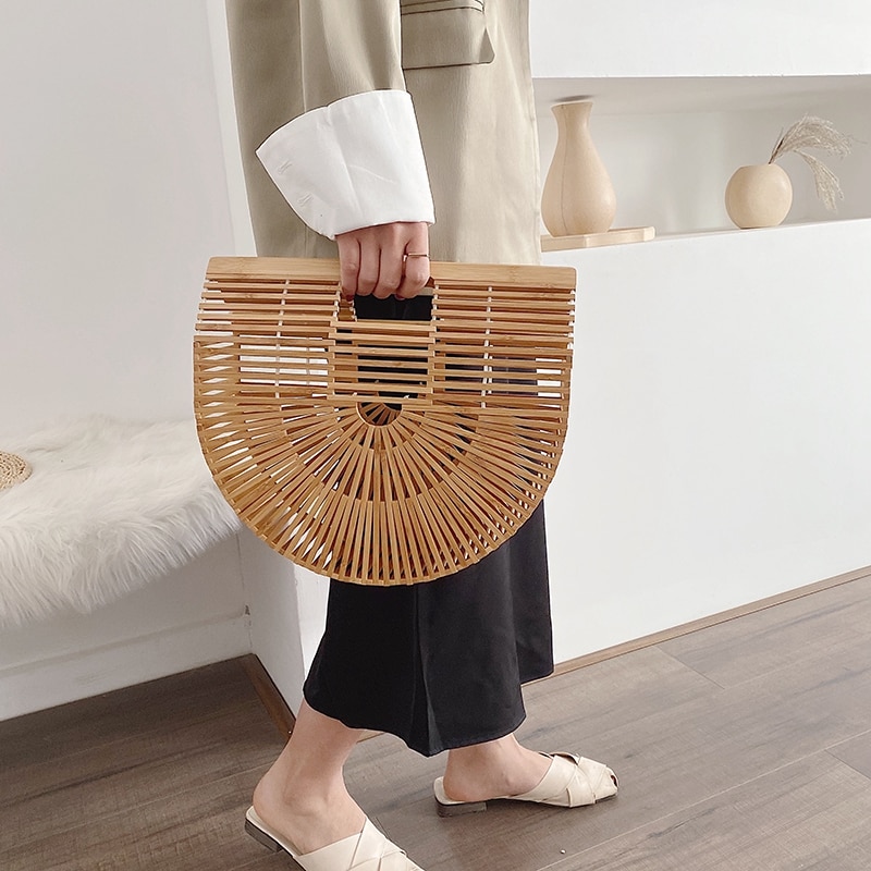 Women Bamboo Handbags Small Ladies Beach Tote Bags Casual Female Weave Handbag Messenger Bags