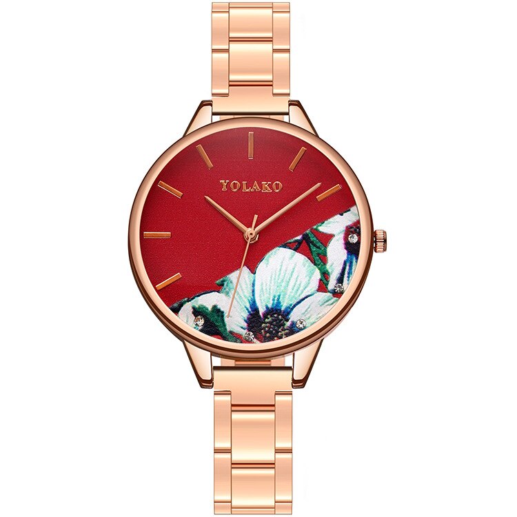Montre Dame Printing Vrouwen Horloges Luxe Rose Gold Dames Pols Horloges Vrouwen Armband Horloge Voor Vrouwelijke Klok: red